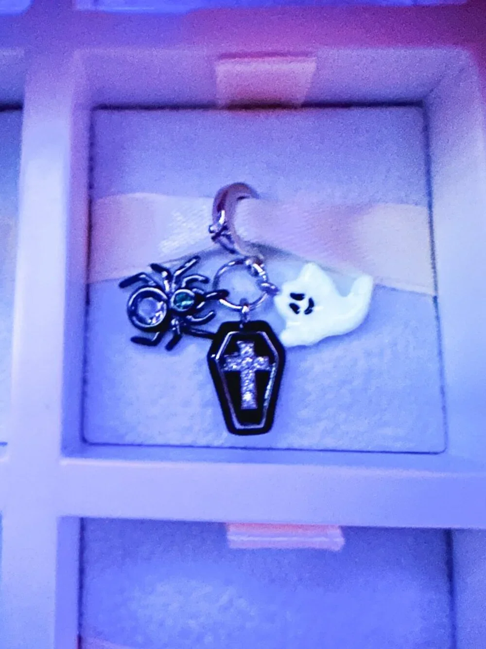 925 Sterling Silver Halloween Ghost, Spider And Coffin Dangle Charm Fits Pandora